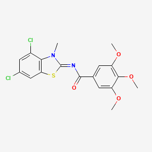 molecular formula C18H16Cl2N2O4S B2735175 N-(4,6-dichloro-3-methyl-1,3-benzothiazol-2-ylidene)-3,4,5-trimethoxybenzamide CAS No. 868369-26-0