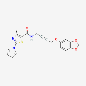 molecular formula C20H17N3O4S B2735201 N-(4-(benzo[d][1,3]dioxol-5-yloxy)but-2-yn-1-yl)-4-methyl-2-(1H-pyrrol-1-yl)thiazole-5-carboxamide CAS No. 1448072-98-7