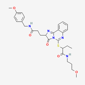 2-{[2-(2-{[(4-methoxyphenyl)methyl]carbamoyl}ethyl)-3-oxo-2H,3H-imidazo[1,2-c]quinazolin-5-yl]sulfanyl}-N-(3-methoxypropyl)butanamide