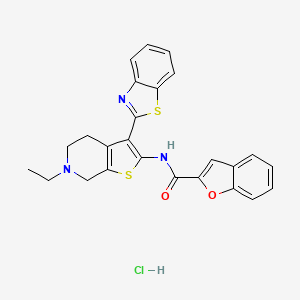 molecular formula C25H22ClN3O2S2 B2735218 N-(3-(benzo[d]thiazol-2-yl)-6-ethyl-4,5,6,7-tetrahydrothieno[2,3-c]pyridin-2-yl)benzofuran-2-carboxamide hydrochloride CAS No. 1331315-48-0