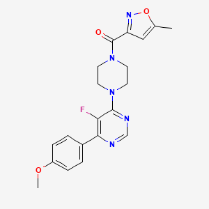 molecular formula C20H20FN5O3 B2735288 [4-[5-Fluoro-6-(4-methoxyphenyl)pyrimidin-4-yl]piperazin-1-yl]-(5-methyl-1,2-oxazol-3-yl)methanone CAS No. 2380193-84-8