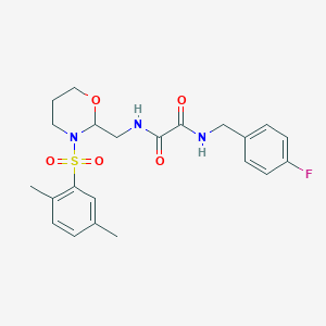 molecular formula C22H26FN3O5S B2735297 N1-((3-((2,5-dimethylphenyl)sulfonyl)-1,3-oxazinan-2-yl)methyl)-N2-(4-fluorobenzyl)oxalamide CAS No. 872724-30-6