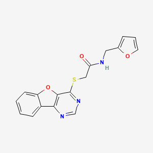 molecular formula C17H13N3O3S B2735301 N-[(furan-2-yl)methyl]-2-{8-oxa-3,5-diazatricyclo[7.4.0.0^{2,7}]trideca-1(9),2(7),3,5,10,12-hexaen-6-ylsulfanyl}acetamide CAS No. 848916-59-6