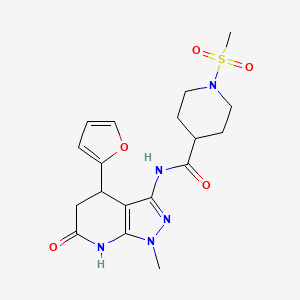 molecular formula C18H23N5O5S B2735302 N-(4-(furan-2-yl)-1-methyl-6-oxo-4,5,6,7-tetrahydro-1H-pyrazolo[3,4-b]pyridin-3-yl)-1-(methylsulfonyl)piperidine-4-carboxamide CAS No. 1171740-12-7