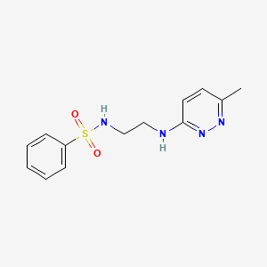 molecular formula C13H16N4O2S B2735304 N-(2-((6-methylpyridazin-3-yl)amino)ethyl)benzenesulfonamide CAS No. 1170427-27-6