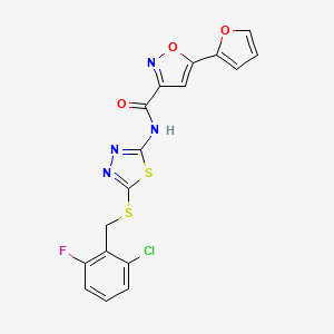 molecular formula C17H10ClFN4O3S2 B2735338 N-(5-((2-chloro-6-fluorobenzyl)thio)-1,3,4-thiadiazol-2-yl)-5-(furan-2-yl)isoxazole-3-carboxamide CAS No. 1226437-92-8