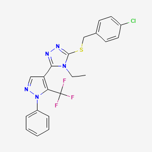 molecular formula C21H17ClF3N5S B2735367 3-{[(4-chlorophenyl)methyl]sulfanyl}-4-ethyl-5-[1-phenyl-5-(trifluoromethyl)-1H-pyrazol-4-yl]-4H-1,2,4-triazole CAS No. 956742-12-4