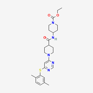 molecular formula C26H35N5O3S B2735402 Ethyl 4-(1-{6-[(2,5-dimethylphenyl)sulfanyl]pyrimidin-4-yl}piperidine-4-amido)piperidine-1-carboxylate CAS No. 1116045-48-7
