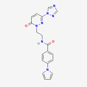 molecular formula C19H17N7O2 B2735504 N-(2-(6-oxo-3-(1H-1,2,4-triazol-1-yl)pyridazin-1(6H)-yl)ethyl)-4-(1H-pyrrol-1-yl)benzamide CAS No. 1448073-16-2