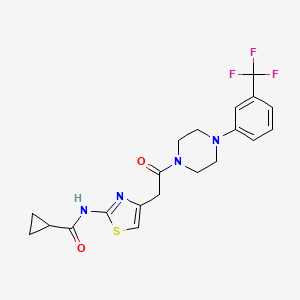 molecular formula C20H21F3N4O2S B2735511 N-(4-(2-oxo-2-(4-(3-(trifluoromethyl)phenyl)piperazin-1-yl)ethyl)thiazol-2-yl)cyclopropanecarboxamide CAS No. 921777-99-3