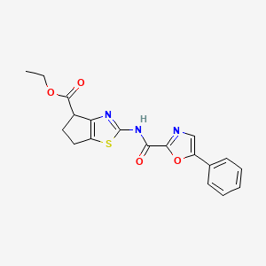 molecular formula C19H17N3O4S B2735522 ethyl 2-(5-phenyloxazole-2-carboxamido)-5,6-dihydro-4H-cyclopenta[d]thiazole-4-carboxylate CAS No. 1798538-88-1