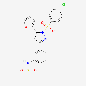 molecular formula C20H18ClN3O5S2 B2735525 N-{3-[1-(4-chlorobenzenesulfonyl)-5-(furan-2-yl)-4,5-dihydro-1H-pyrazol-3-yl]phenyl}methanesulfonamide CAS No. 851782-28-0
