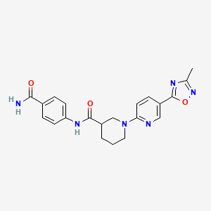 molecular formula C21H22N6O3 B2735574 N-(4-Carbamoylphenyl)-1-[5-(3-methyl-1,2,4-oxadiazol-5-YL)pyridin-2-YL]piperidine-3-carboxamide CAS No. 1396863-59-4