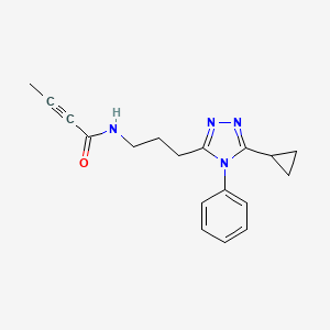 molecular formula C18H20N4O B2735582 N-[3-(5-Cyclopropyl-4-phenyl-1,2,4-triazol-3-yl)propyl]but-2-ynamide CAS No. 2411240-44-1