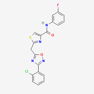 molecular formula C19H12ClFN4O2S B2735596 2-((3-(2-chlorophenyl)-1,2,4-oxadiazol-5-yl)methyl)-N-(3-fluorophenyl)thiazole-4-carboxamide CAS No. 1251674-83-5