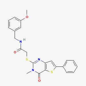 molecular formula C23H21N3O3S2 B2735604 N-[(3-methoxyphenyl)methyl]-2-({3-methyl-4-oxo-6-phenyl-3H,4H-thieno[3,2-d]pyrimidin-2-yl}sulfanyl)acetamide CAS No. 1105198-39-7