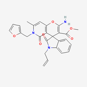 molecular formula C26H23N3O6 B2735611 Methyl 1-allyl-2'-amino-6'-(furan-2-ylmethyl)-7'-methyl-2,5'-dioxo-5',6'-dihydrospiro[indoline-3,4'-pyrano[3,2-c]pyridine]-3'-carboxylate CAS No. 879624-05-2