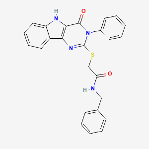 molecular formula C25H20N4O2S B2735626 N-benzyl-2-({4-oxo-3-phenyl-3H,4H,5H-pyrimido[5,4-b]indol-2-yl}sulfanyl)acetamide CAS No. 536703-89-6