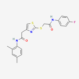 molecular formula C21H20FN3O2S2 B2735628 2-[(4-{[(2,4-dimethylphenyl)carbamoyl]methyl}-1,3-thiazol-2-yl)sulfanyl]-N-(4-fluorophenyl)acetamide CAS No. 941980-73-0