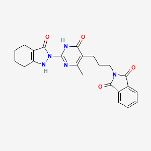 molecular formula C23H23N5O4 B2735645 2-{3-[4-methyl-6-oxo-2-(3-oxo-1,3,4,5,6,7-hexahydro-2H-indazol-2-yl)-1,6-dihydro-5-pyrimidinyl]propyl}-1H-isoindole-1,3(2H)-dione CAS No. 900014-76-8