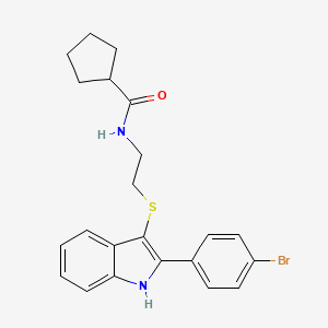 molecular formula C22H23BrN2OS B2735651 N-[2-[[2-(4-bromophenyl)-1H-indol-3-yl]sulfanyl]ethyl]cyclopentanecarboxamide CAS No. 919714-17-3