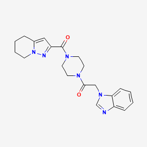 molecular formula C21H24N6O2 B2735660 2-(1H-benzo[d]imidazol-1-yl)-1-(4-(4,5,6,7-tetrahydropyrazolo[1,5-a]pyridine-2-carbonyl)piperazin-1-yl)ethanone CAS No. 2034542-19-1
