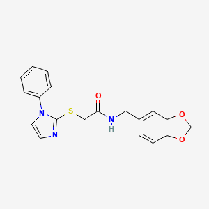 molecular formula C19H17N3O3S B2735671 N-[(2H-1,3-benzodioxol-5-yl)methyl]-2-[(1-phenyl-1H-imidazol-2-yl)sulfanyl]acetamide CAS No. 851130-90-0