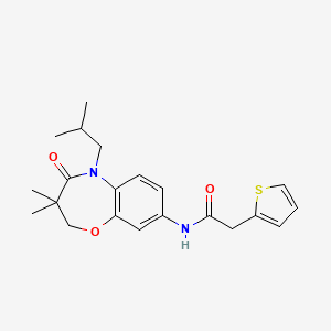 molecular formula C21H26N2O3S B2735678 N-(5-isobutyl-3,3-dimethyl-4-oxo-2,3,4,5-tetrahydrobenzo[b][1,4]oxazepin-8-yl)-2-(thiophen-2-yl)acetamide CAS No. 921526-56-9