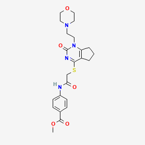 molecular formula C23H28N4O5S B2735688 methyl 4-(2-((1-(2-morpholinoethyl)-2-oxo-2,5,6,7-tetrahydro-1H-cyclopenta[d]pyrimidin-4-yl)thio)acetamido)benzoate CAS No. 898450-87-8