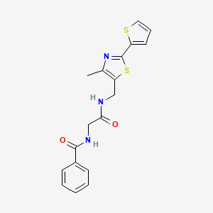 molecular formula C18H17N3O2S2 B2735729 N-(2-(((4-methyl-2-(thiophen-2-yl)thiazol-5-yl)methyl)amino)-2-oxoethyl)benzamide CAS No. 1421584-67-9