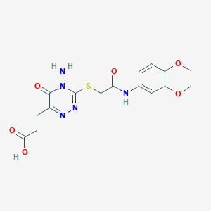 molecular formula C16H17N5O6S B2735732 3-(4-amino-3-{[2-(2,3-dihydro-1,4-benzodioxin-6-ylamino)-2-oxoethyl]sulfanyl}-5-oxo-4,5-dihydro-1,2,4-triazin-6-yl)propanoic acid CAS No. 381702-91-6