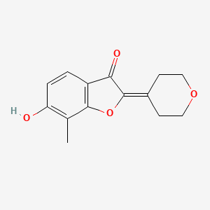 molecular formula C14H14O4 B2735751 6-hydroxy-7-methyl-2-(tetrahydro-4H-pyran-4-ylidene)-1-benzofuran-3(2H)-one CAS No. 2108614-99-7