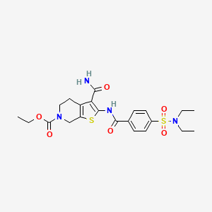 molecular formula C22H28N4O6S2 B2735853 ethyl 3-carbamoyl-2-(4-(N,N-diethylsulfamoyl)benzamido)-4,5-dihydrothieno[2,3-c]pyridine-6(7H)-carboxylate CAS No. 449781-91-3