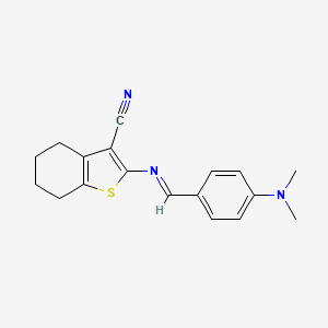 molecular formula C18H19N3S B2735889 (E)-2-((4-(dimethylamino)benzylidene)amino)-4,5,6,7-tetrahydrobenzo[b]thiophene-3-carbonitrile CAS No. 324059-26-9