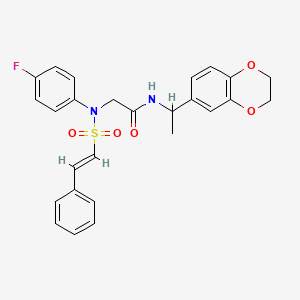 B2735937 N-[1-(2,3-Dihydro-1,4-benzodioxin-6-yl)ethyl]-2-(4-fluoro-N-[(E)-2-phenylethenyl]sulfonylanilino)acetamide CAS No. 1030140-89-6