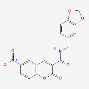 molecular formula C18H12N2O7 B2735990 N-(benzo[d][1,3]dioxol-5-ylmethyl)-6-nitro-2-oxo-2H-chromene-3-carboxamide CAS No. 681479-64-1