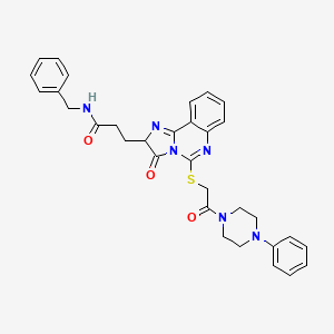 molecular formula C32H32N6O3S B2736010 N-benzyl-3-(3-oxo-5-{[2-oxo-2-(4-phenylpiperazin-1-yl)ethyl]sulfanyl}-2H,3H-imidazo[1,2-c]quinazolin-2-yl)propanamide CAS No. 1104843-39-1