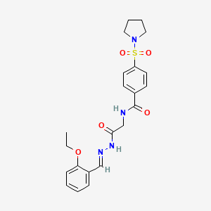 molecular formula C22H26N4O5S B2736066 (E)-N-(2-(2-(2-ethoxybenzylidene)hydrazinyl)-2-oxoethyl)-4-(pyrrolidin-1-ylsulfonyl)benzamide CAS No. 391885-65-7