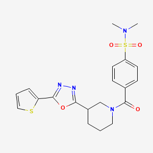 molecular formula C20H22N4O4S2 B2736074 N,N-dimethyl-4-(3-(5-(thiophen-2-yl)-1,3,4-oxadiazol-2-yl)piperidine-1-carbonyl)benzenesulfonamide CAS No. 1170514-47-2