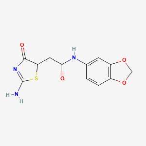 molecular formula C12H11N3O4S B2736077 N-Benzo[1,3]dioxol-5-yl-2-(2-imino-4-oxo-thiazolidin-5-yl)-acetamide CAS No. 329795-73-5