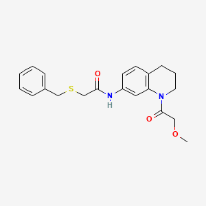 molecular formula C21H24N2O3S B2736114 2-(benzylsulfanyl)-N-[1-(2-methoxyacetyl)-1,2,3,4-tetrahydroquinolin-7-yl]acetamide CAS No. 1207003-71-1