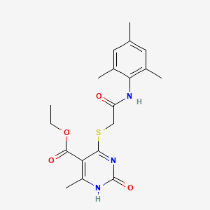 molecular formula C19H23N3O4S B2736115 Ethyl 4-((2-(mesitylamino)-2-oxoethyl)thio)-6-methyl-2-oxo-1,2-dihydropyrimidine-5-carboxylate CAS No. 946354-44-5