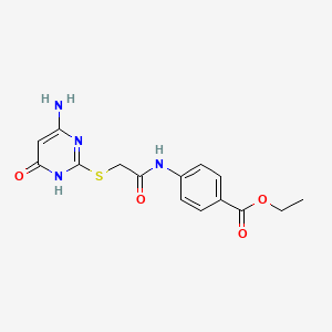 molecular formula C15H16N4O4S B2736147 乙酸-4-({[(4-氨基-6-羟基嘧啶-2-基)硫代乙酰]氨基}苯甲酸)乙酯 CAS No. 333410-74-5