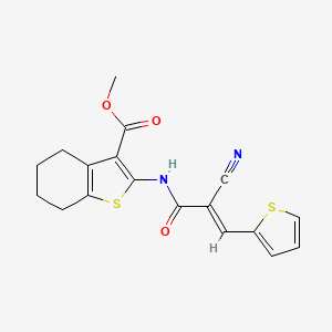 molecular formula C18H16N2O3S2 B2736151 (E)-methyl 2-(2-cyano-3-(thiophen-2-yl)acrylamido)-4,5,6,7-tetrahydrobenzo[b]thiophene-3-carboxylate CAS No. 315241-54-4
