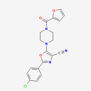 molecular formula C19H15ClN4O3 B2736155 2-(4-Chlorophenyl)-5-[4-(furan-2-carbonyl)piperazin-1-yl]-1,3-oxazole-4-carbonitrile CAS No. 903862-06-6