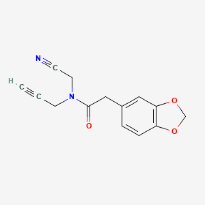 molecular formula C14H12N2O3 B2736157 2-(2H-1,3-benzodioxol-5-yl)-N-(cyanomethyl)-N-(prop-2-yn-1-yl)acetamide CAS No. 1825598-48-8