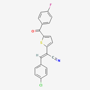 molecular formula C20H11ClFNOS B2736162 (E)-3-(4-chlorophenyl)-2-[5-(4-fluorobenzoyl)thiophen-2-yl]prop-2-enenitrile CAS No. 338966-81-7
