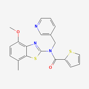 molecular formula C20H17N3O2S2 B2736231 N-(4-methoxy-7-methyl-1,3-benzothiazol-2-yl)-N-[(pyridin-3-yl)methyl]thiophene-2-carboxamide CAS No. 895425-93-1