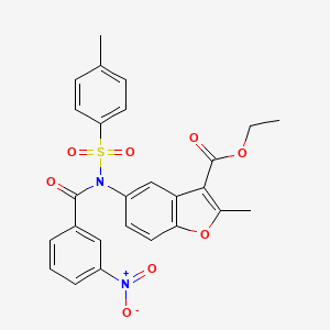 molecular formula C26H22N2O8S B2736294 ethyl 2-methyl-5-(3-nitro-N-tosylbenzamido)benzofuran-3-carboxylate CAS No. 397281-38-8