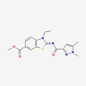 molecular formula C17H18N4O3S B2736295 methyl 2-((1,5-dimethyl-1H-pyrazole-3-carbonyl)imino)-3-ethyl-2,3-dihydrobenzo[d]thiazole-6-carboxylate CAS No. 1173468-75-1